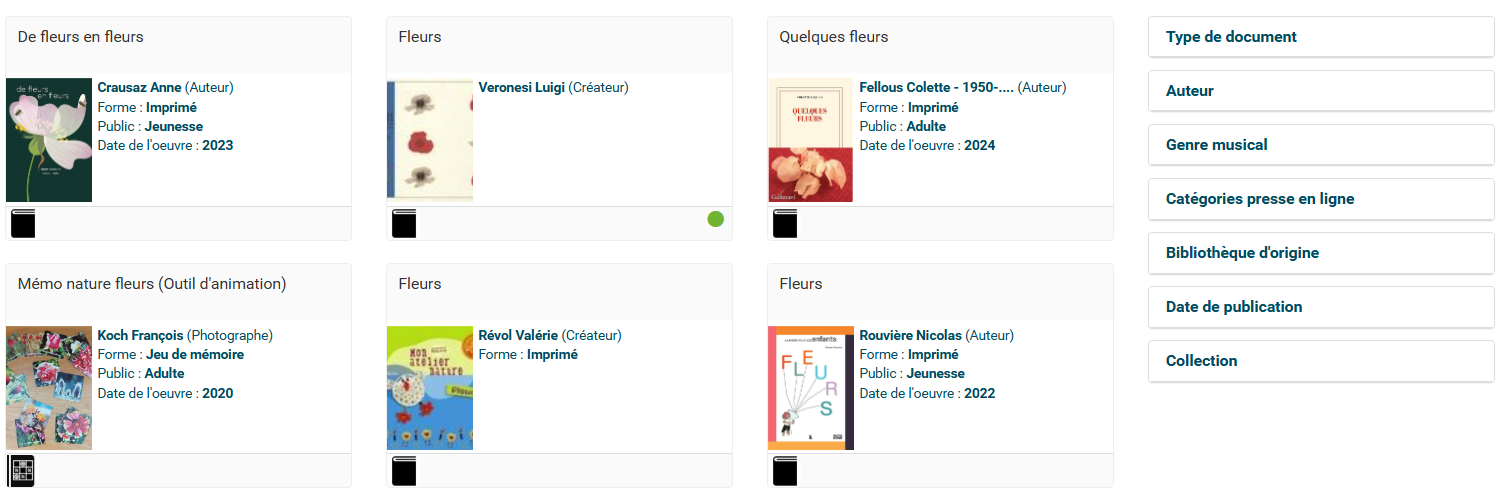 copie d'écran d'un affichage de résultats