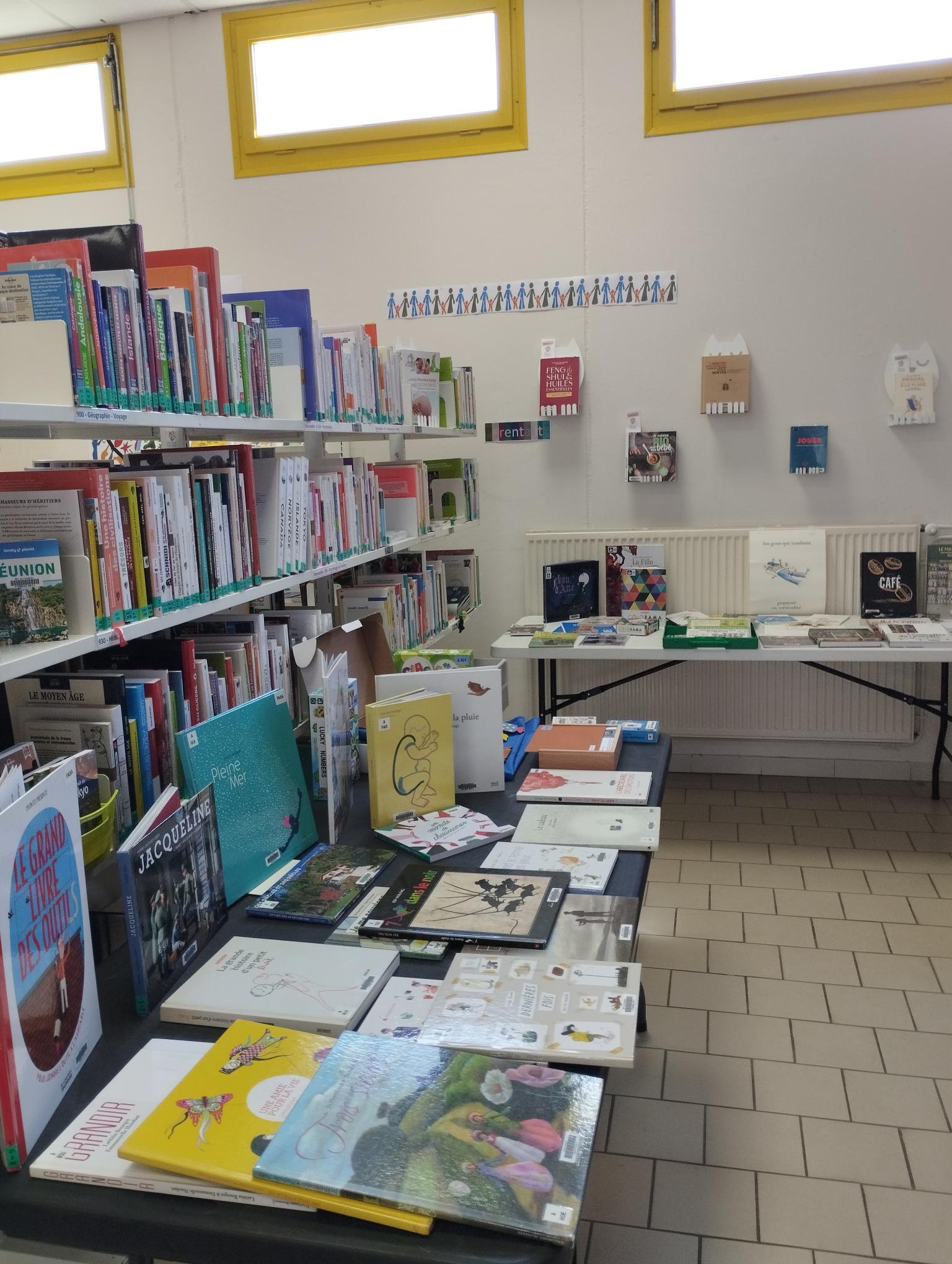 photo de rayonnages de la médiathèque de Joyeuse