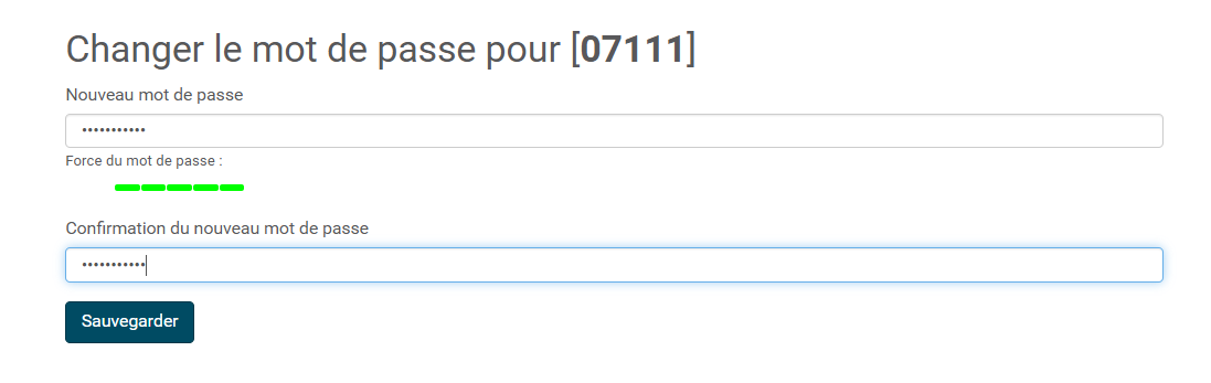 copie d'écran de la page de modification du mot de passe