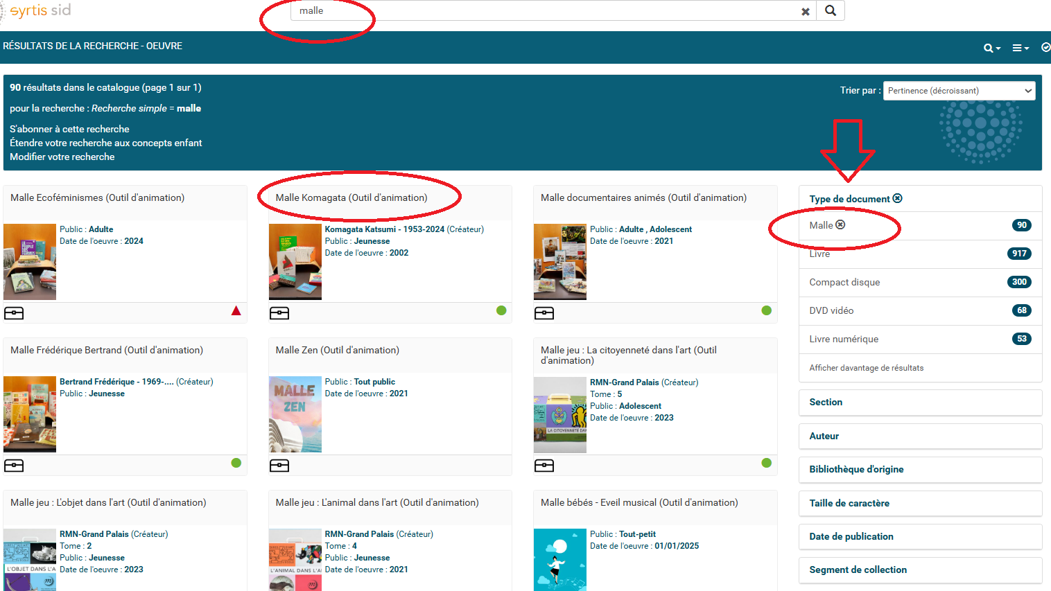 copie d'écran d'une recherche sur les malles