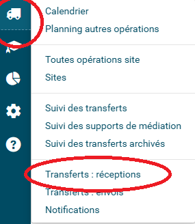Copie d'écran de l'onglet desserte documentaire transfert réception