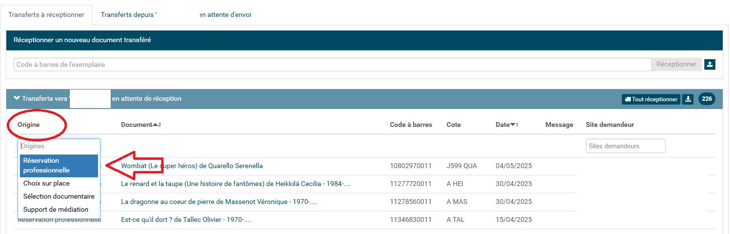 copie d'écran du bouton origines