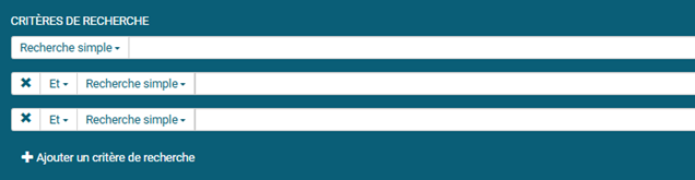 copie d'écran de la première partie du formulaire de recherche avancée