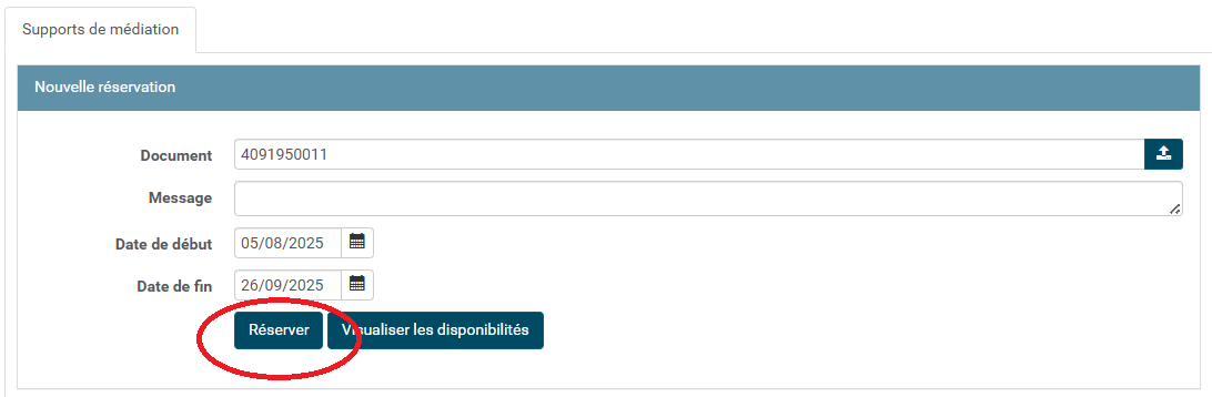 copie d'écran du bouton réserver