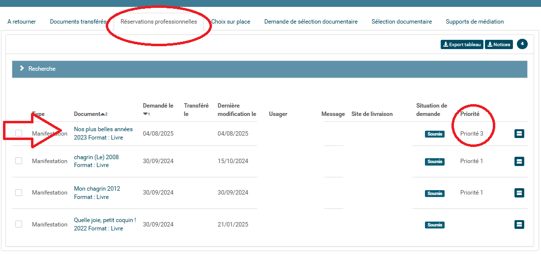 copie d'écran du tableau de bord et de l'onglet réservations professionnelles