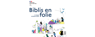logo des biblis en folie sur fond blanc avec personnages illustrés représentant des lecteurs